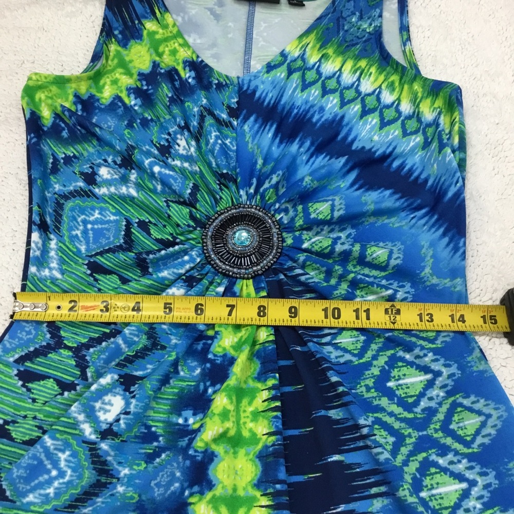 Lemmie for Nina Leonard Green Blue Medallion Vacation Resort Dress size S - Picture 6 of 8